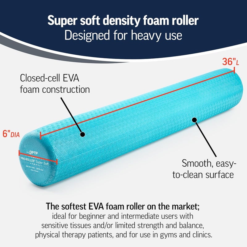 OPTP PRO-Roller Super Soft Density Foam Roller 36 in - Light Blue Low Density Foam Roller for Exercise, Gentle Massage, and Physical Therapy 36" x 6" Round - Image 3